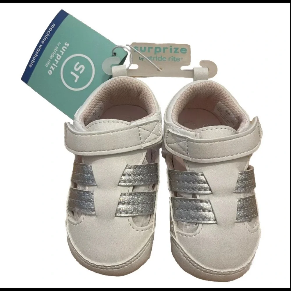 Surprize by Stride Rite “Kellyn” Infant Sandals White/Silver Sparkle
